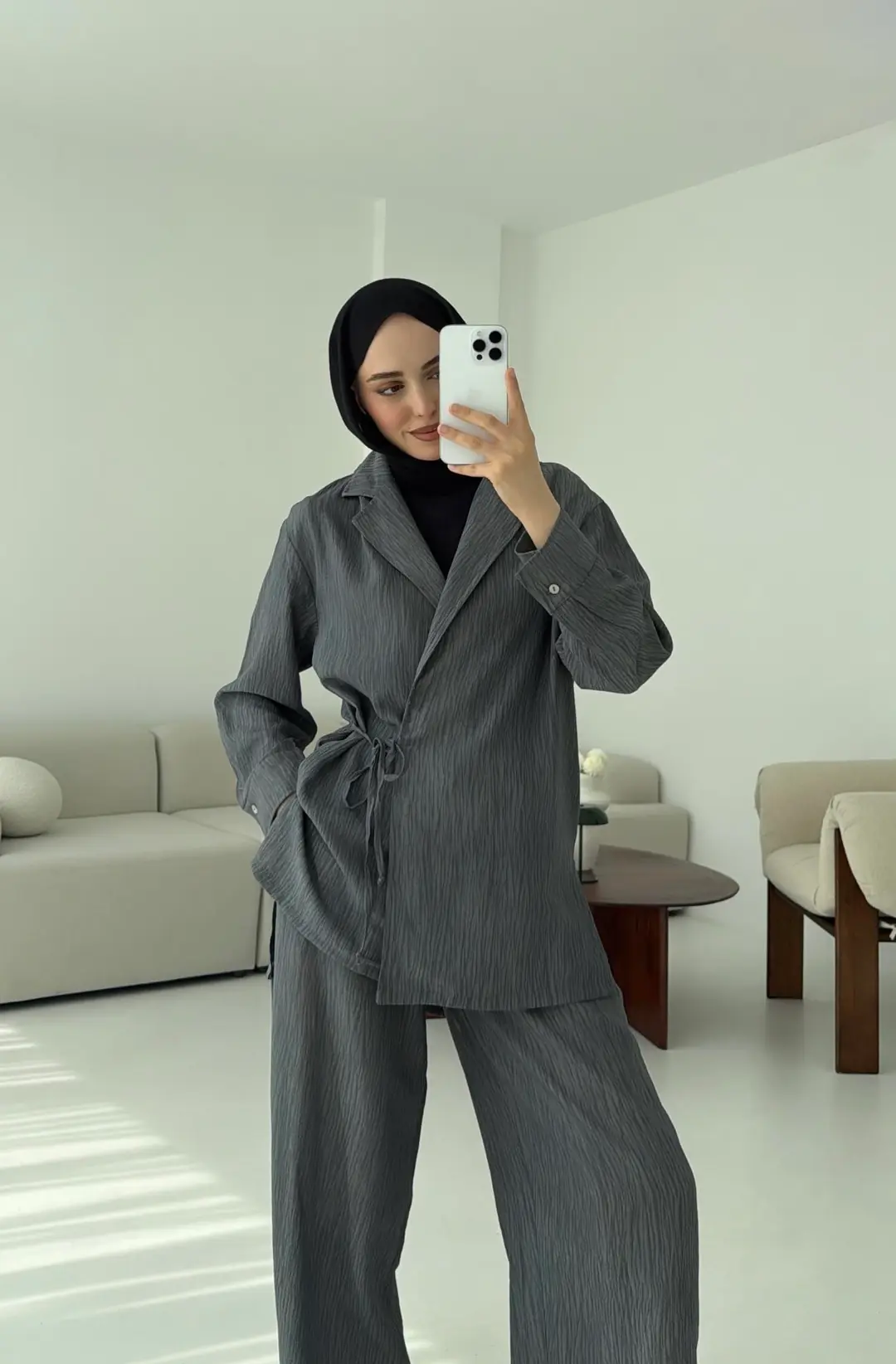 Ağaç Kabugu Desen Takım Gri - Görsel 2