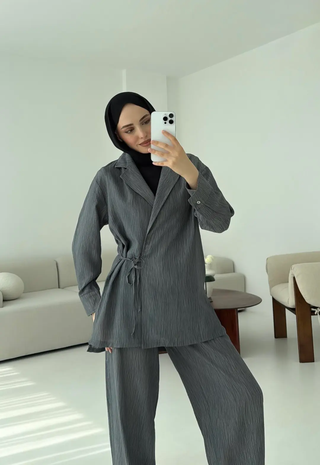 Ağaç Kabugu Desen Takım Gri - Görsel 5