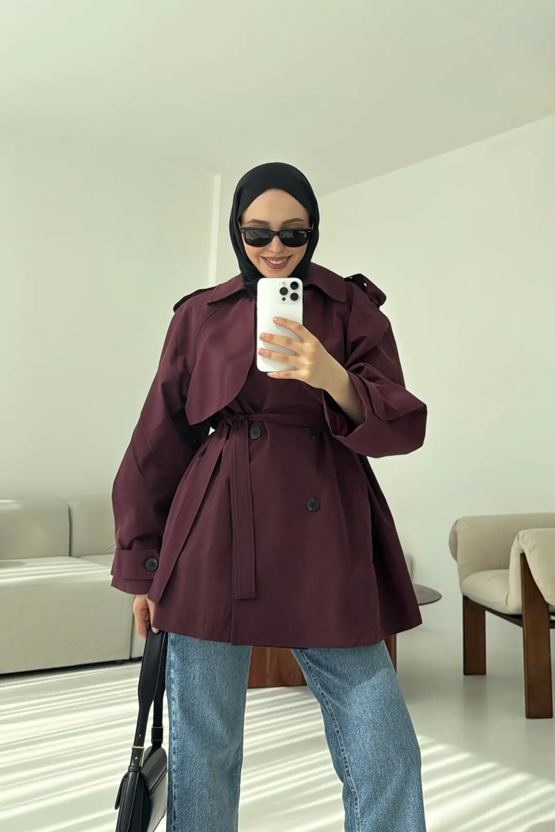 Allerli Kısa Trençkot Bordo - Görsel 6