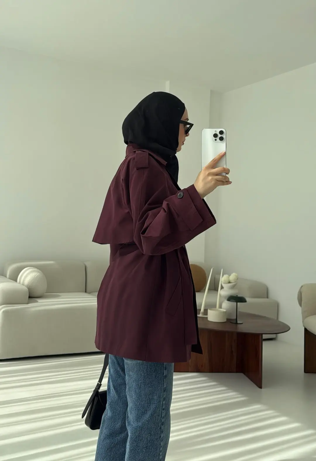 Allerli Kısa Trençkot Bordo - Görsel 7