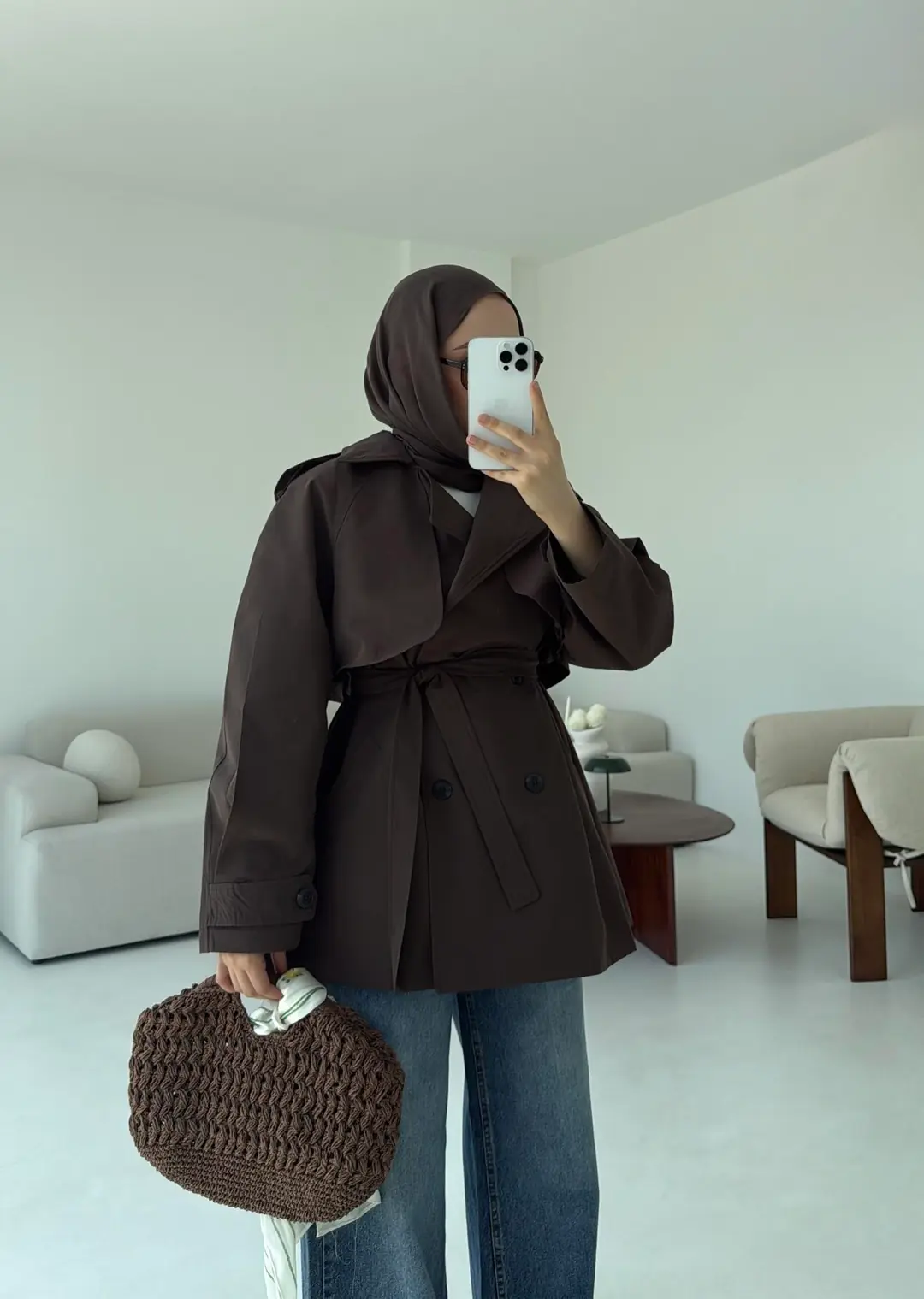 Allerli Kısa Trençkot Kahve - Görsel 2