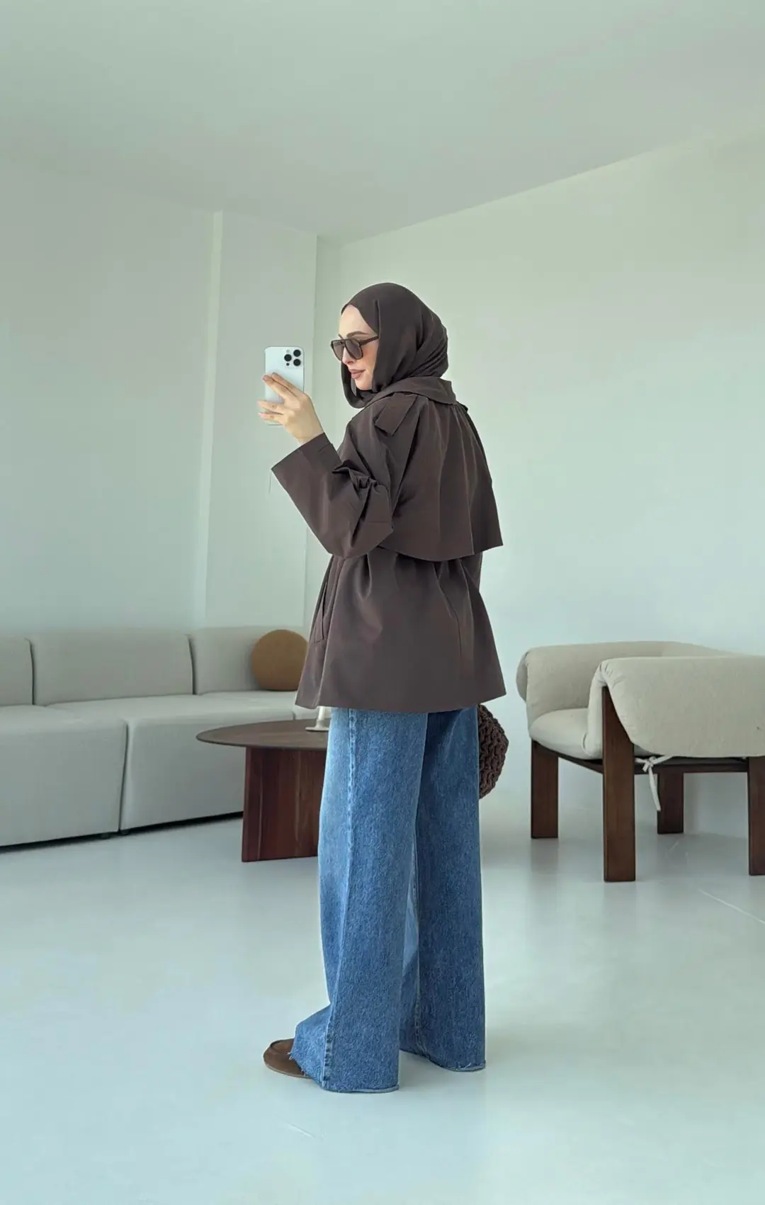 Allerli Kısa Trençkot Kahve - Görsel 4