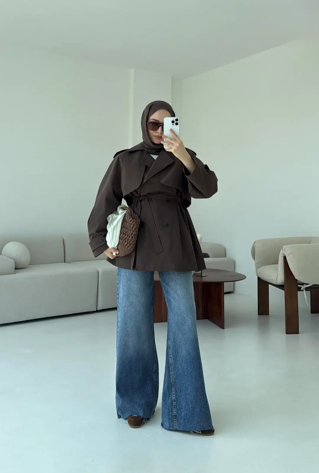 Allerli Kısa Trençkot Kahve - Görsel 5