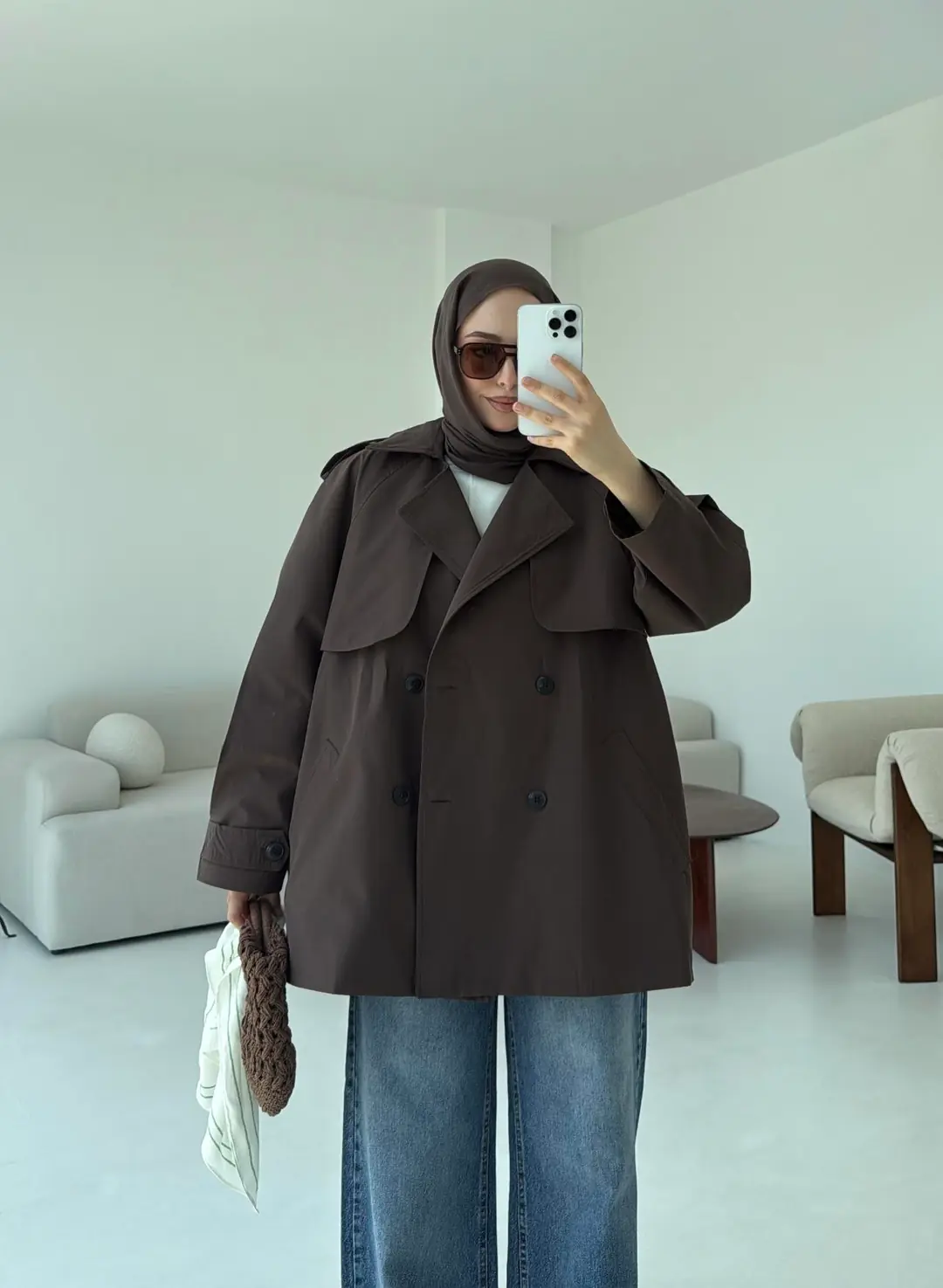 Allerli Kısa Trençkot Kahve - Görsel 6