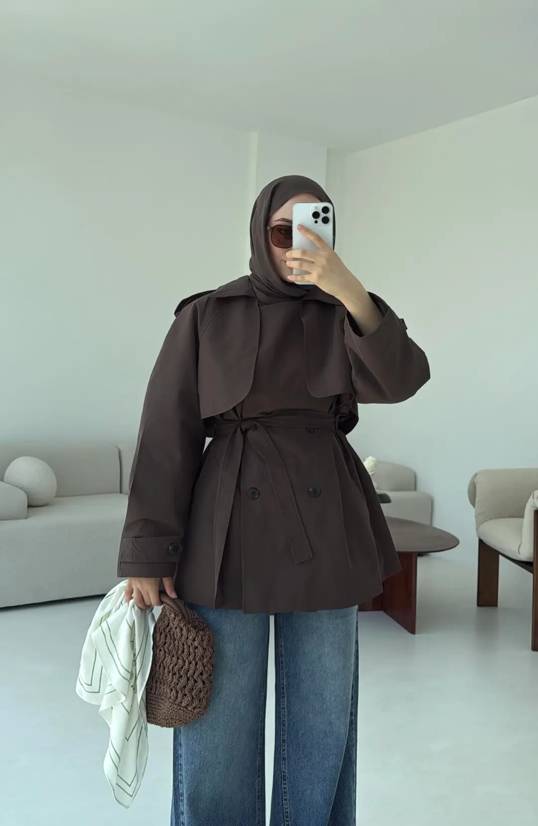 Allerli Kısa Trençkot Kahve - Görsel 7