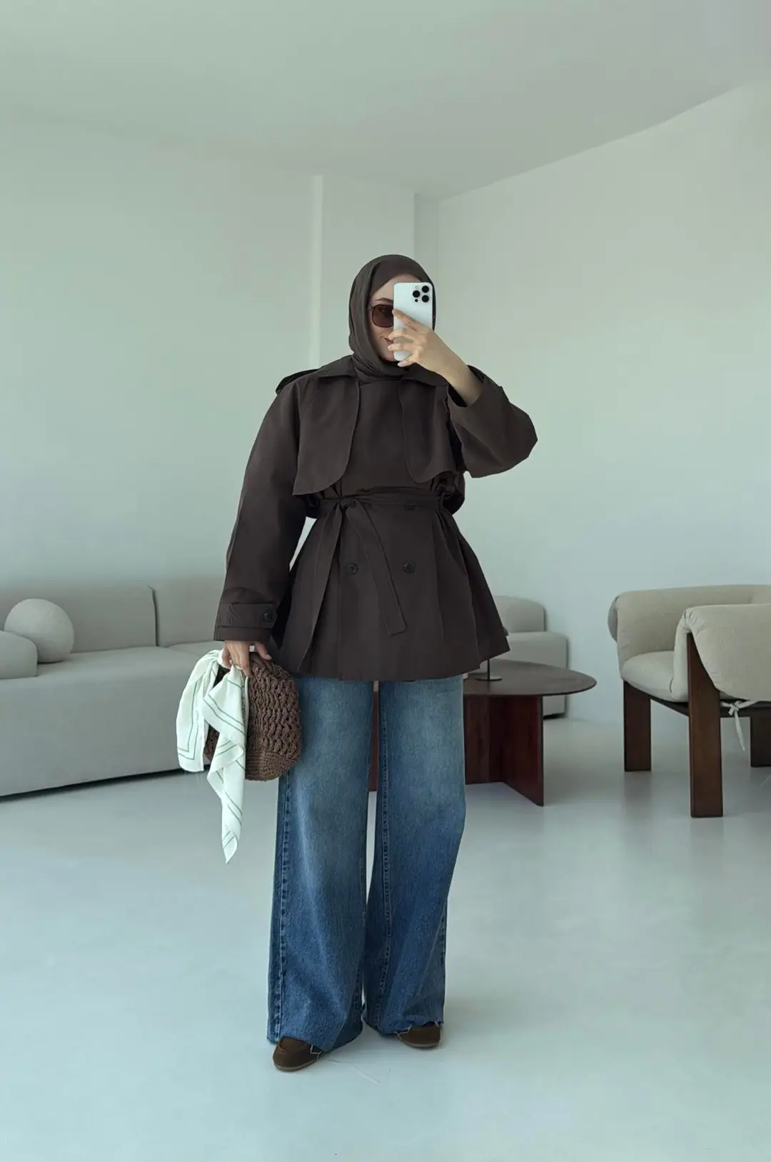 Allerli Kısa Trençkot Kahve - Görsel 9