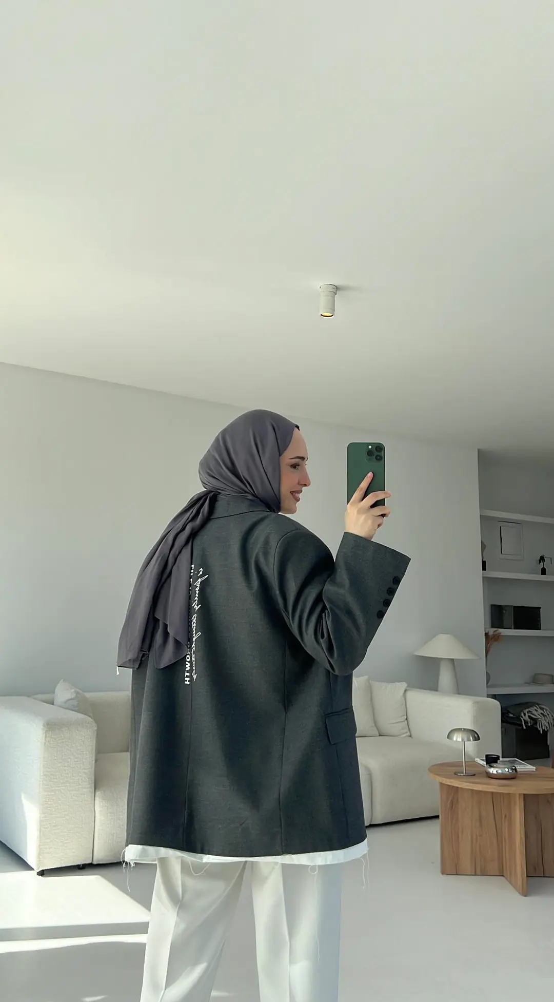 Arkası Baskılı Blazer Ceket Antrasit