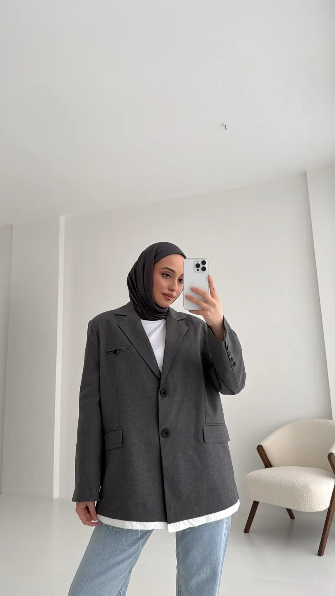 Arkası Baskılı Blazer Ceket Antrasit - Görsel 3