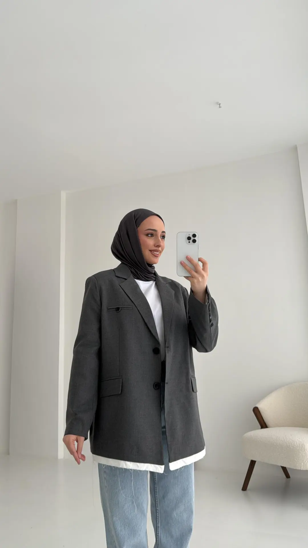 Arkası Baskılı Blazer Ceket Antrasit - Görsel 4