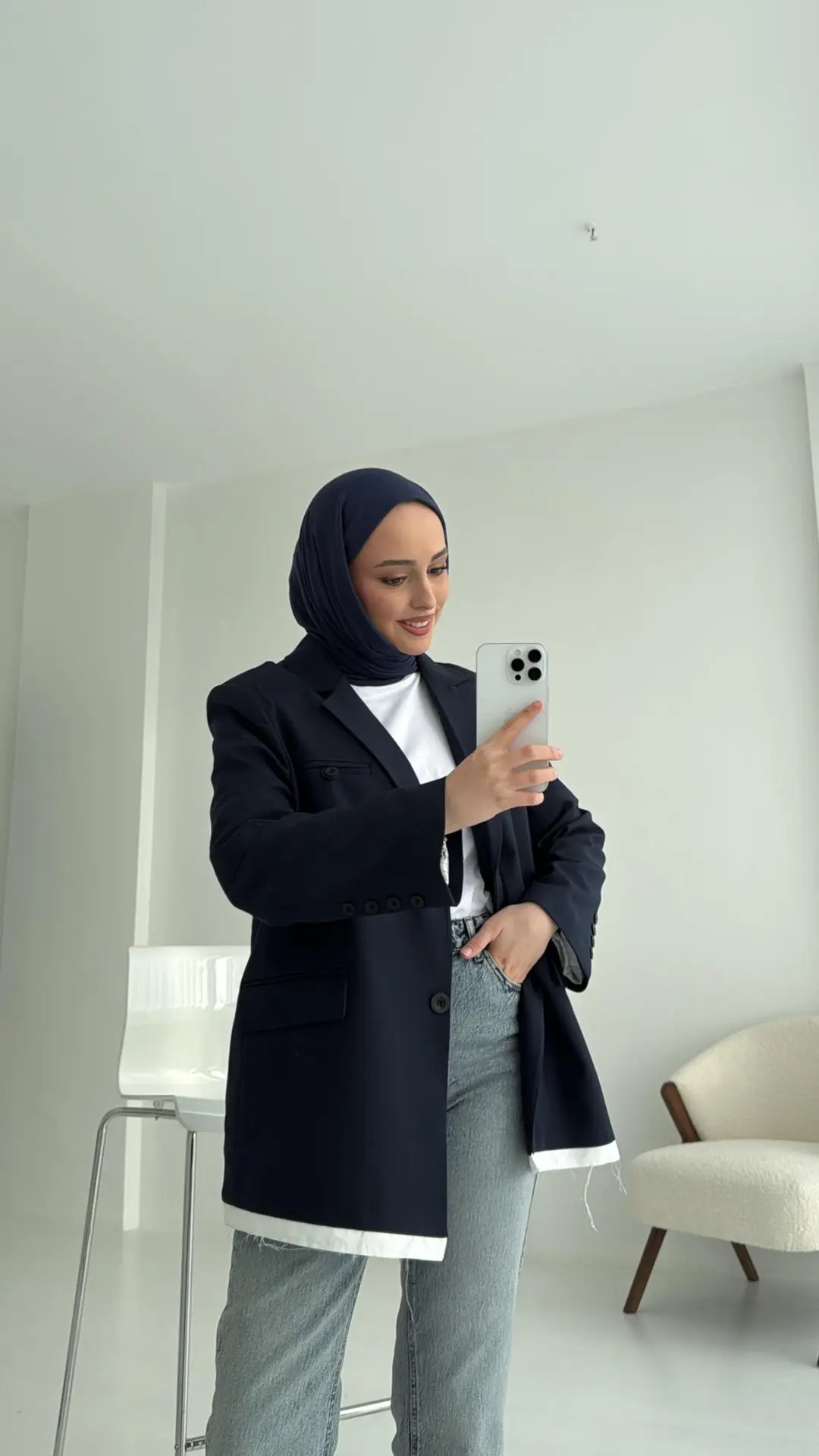 Arkası Baskılı Blazer Ceket Lacivert - Görsel 4