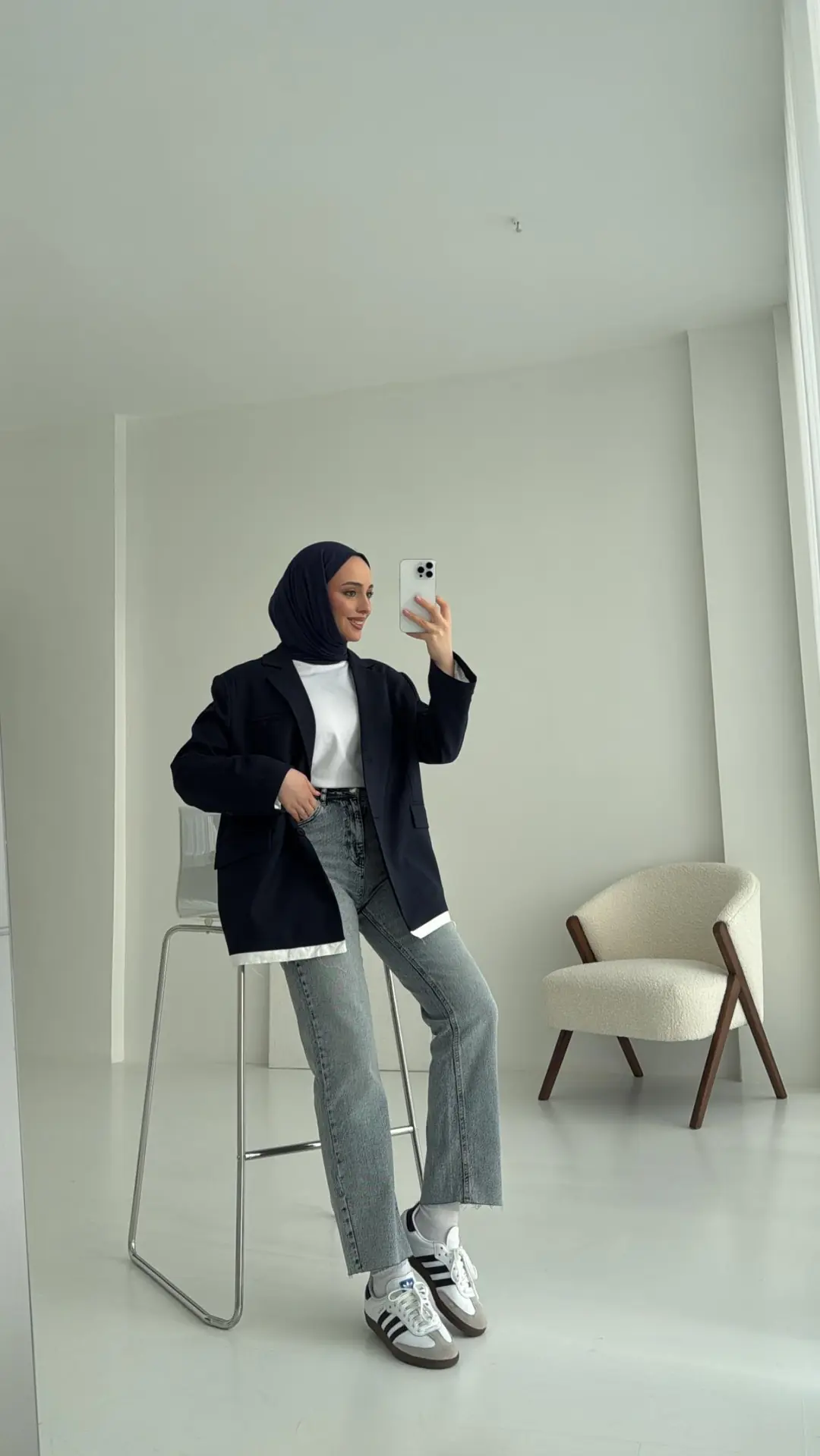 Arkası Baskılı Blazer Ceket Lacivert - Görsel 5