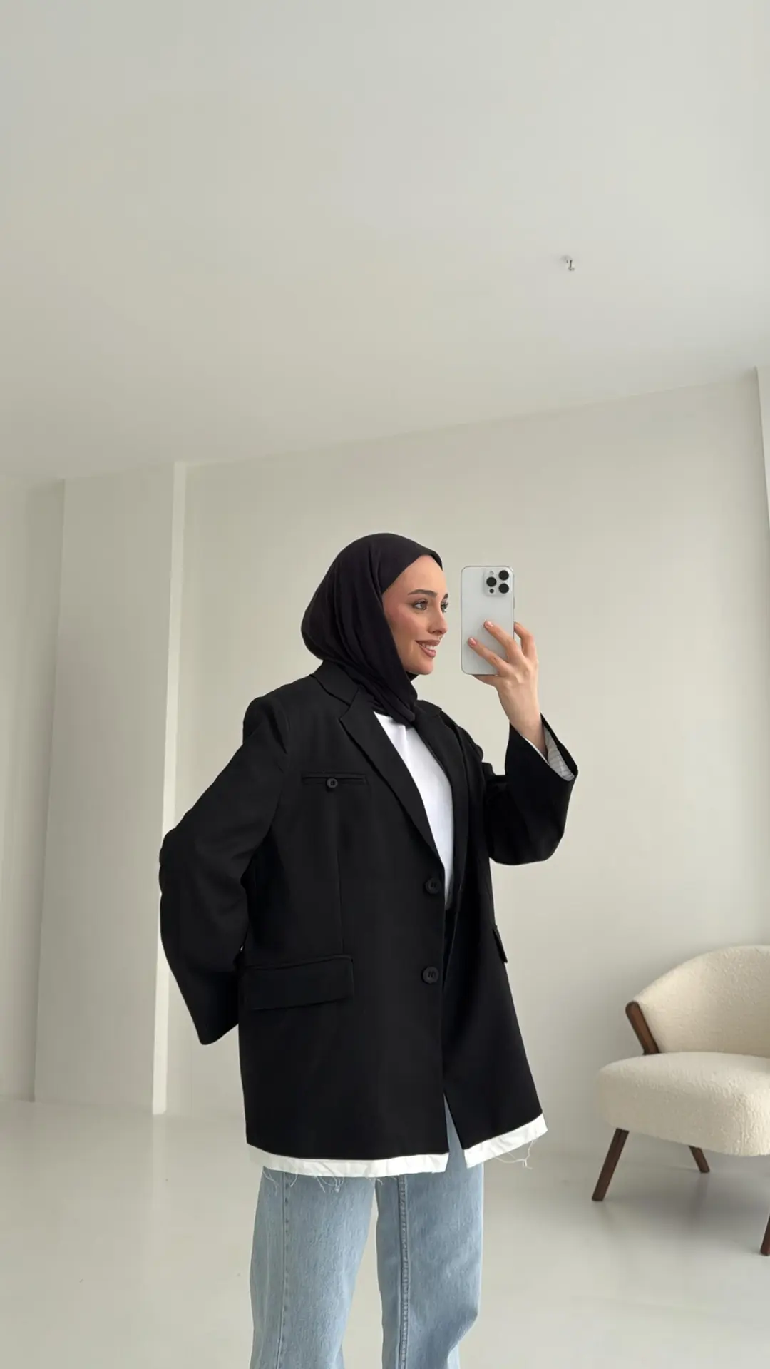 Arkası Baskılı Blazer Ceket Siyah - Görsel 5