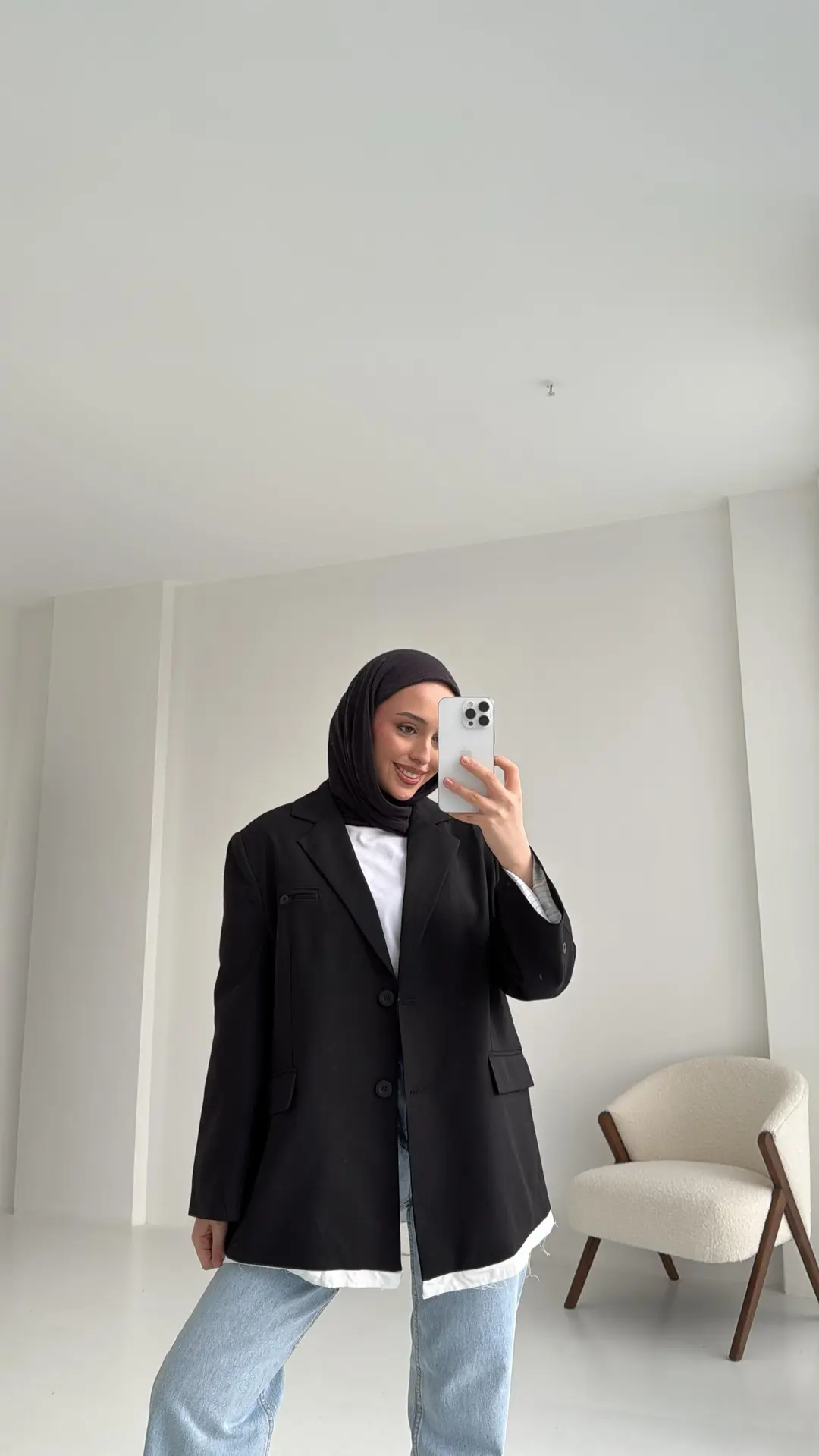 Arkası Baskılı Blazer Ceket Siyah - Görsel 6