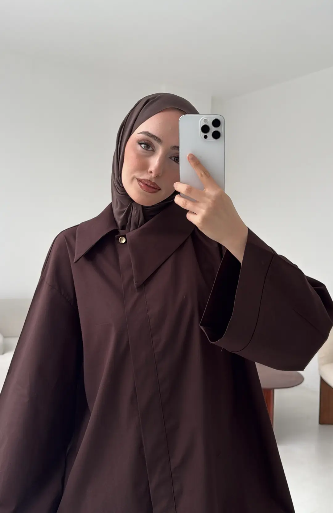 Asimetrik Yaka Oversize Gömlek  Kahve - Görsel 8