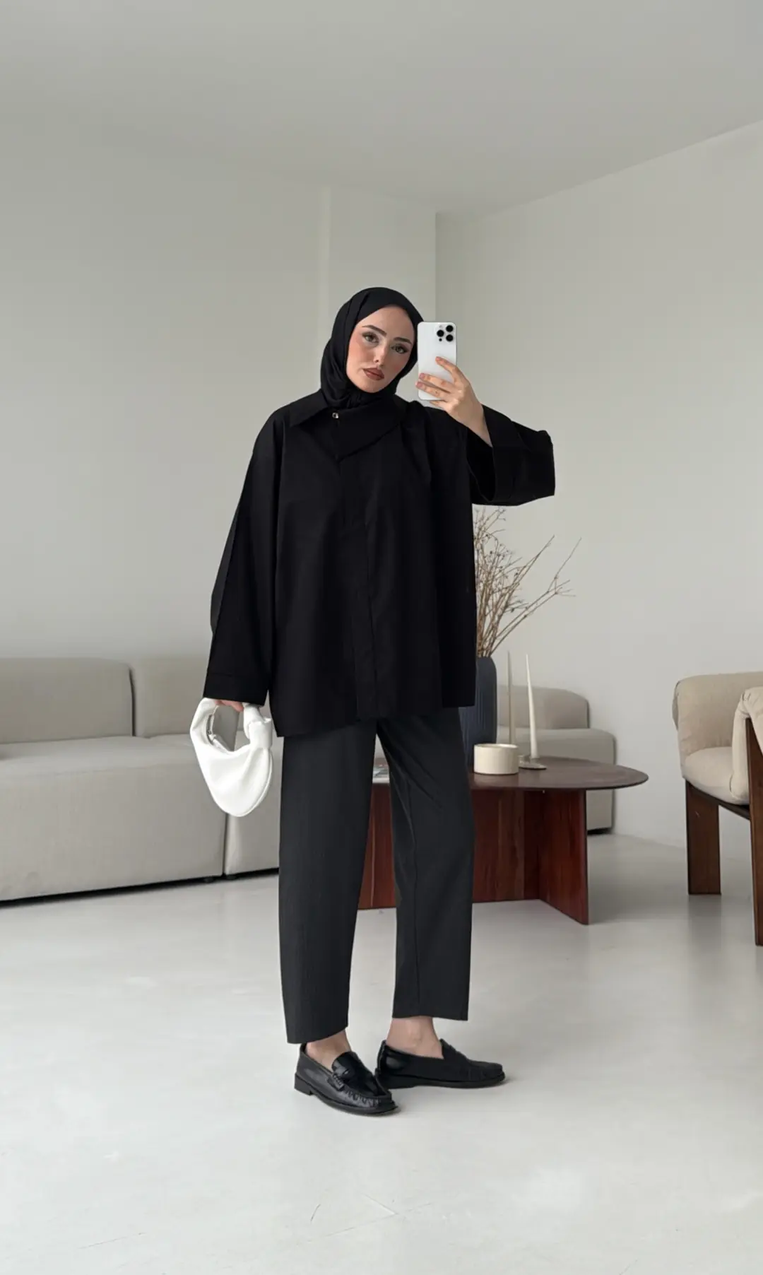 Asimetrik Yaka Oversize Gömlek Siyah - Görsel 3