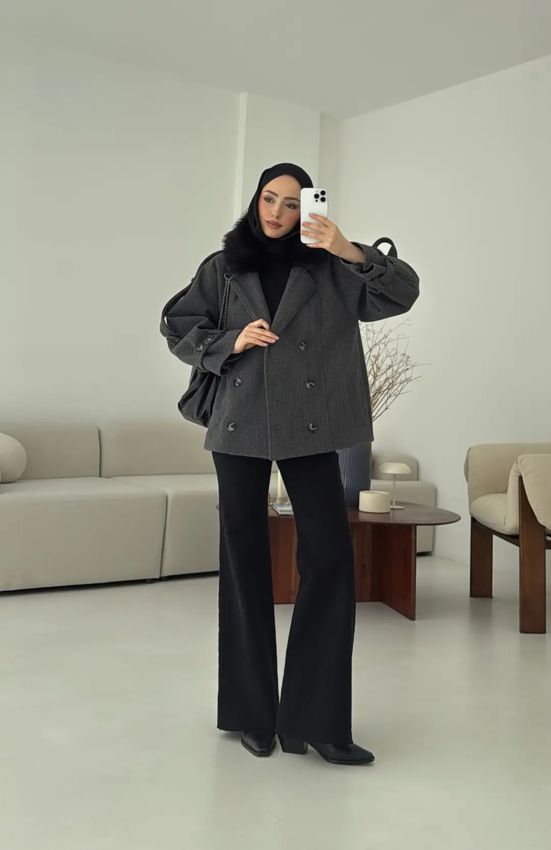 Asortİ Yakalı Kaşe Kaban Antrasit - Görsel 10