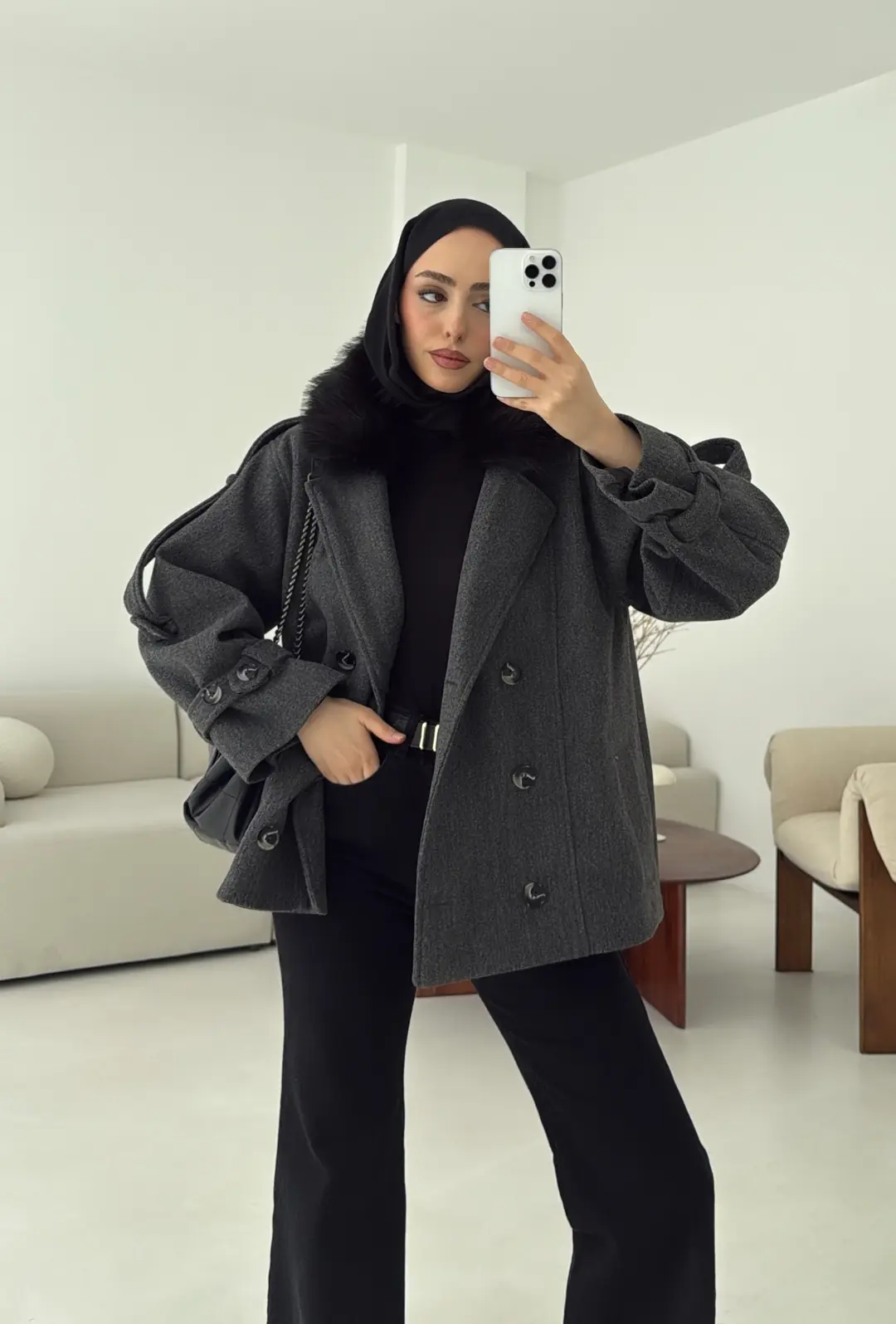 Asortİ Yakalı Kaşe Kaban Antrasit - Görsel 2