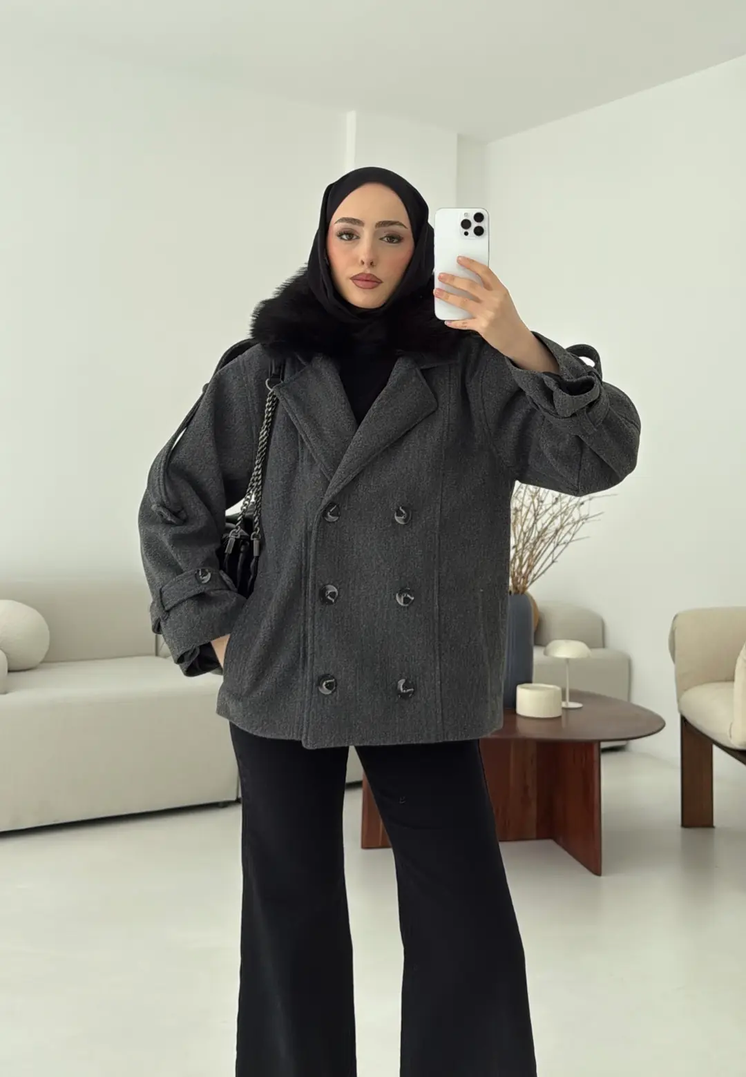 Asortİ Yakalı Kaşe Kaban Antrasit - Görsel 4