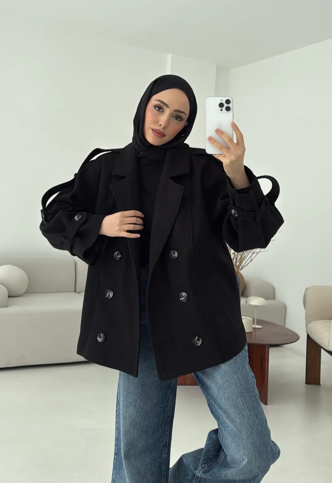 Asortİ Yakalı Kaşe Kaban Siyah - Görsel 2