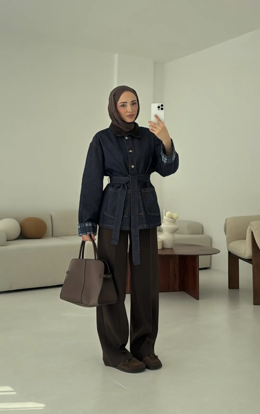 Astarı Ekose Detay Denim Ceket Mavi - Görsel 4