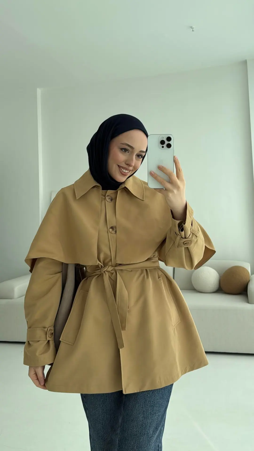 Astarlı Pelerinli Trençkot Camel - Görsel 2