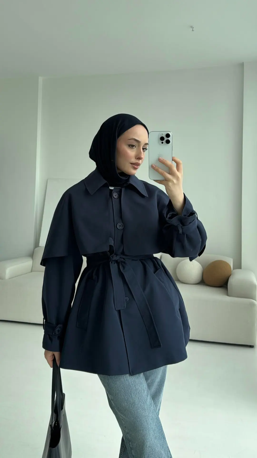 Astarlı Pelerinli Trençkot Lacivert - Görsel 2