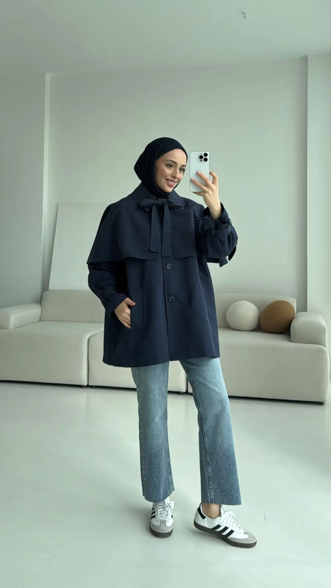 Astarlı Pelerinli Trençkot Lacivert - Görsel 7