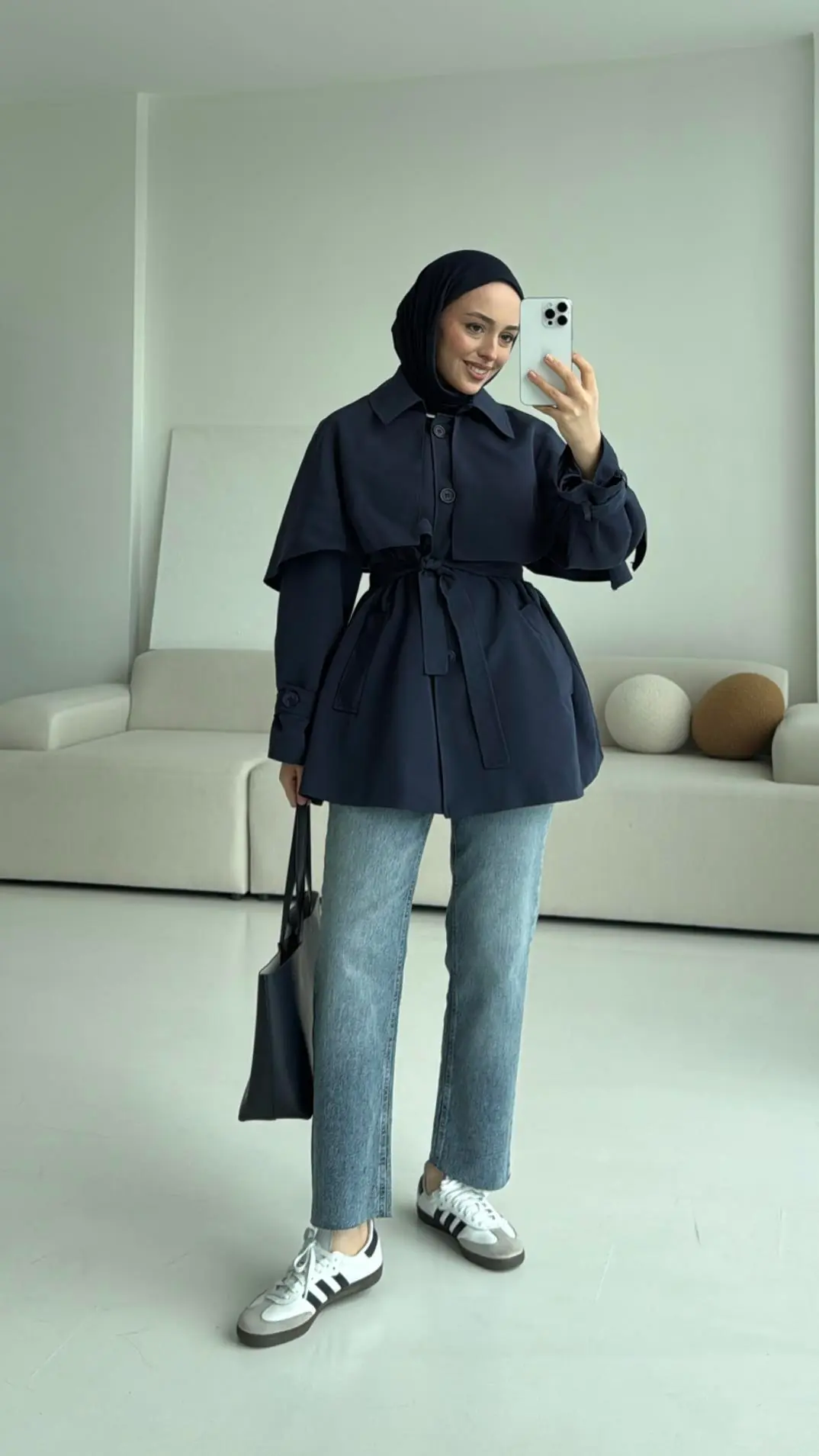 Astarlı Pelerinli Trençkot Lacivert - Görsel 8