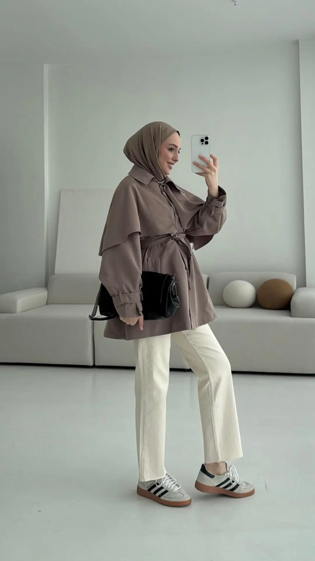 Astarlı Pelerinli Trençkot Vizon - Görsel 5