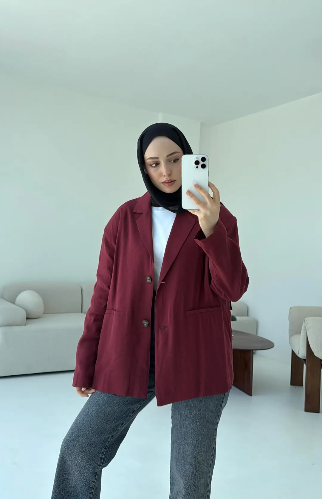 Astarsız Yazlık Keten Ceket Bordo - Görsel 3