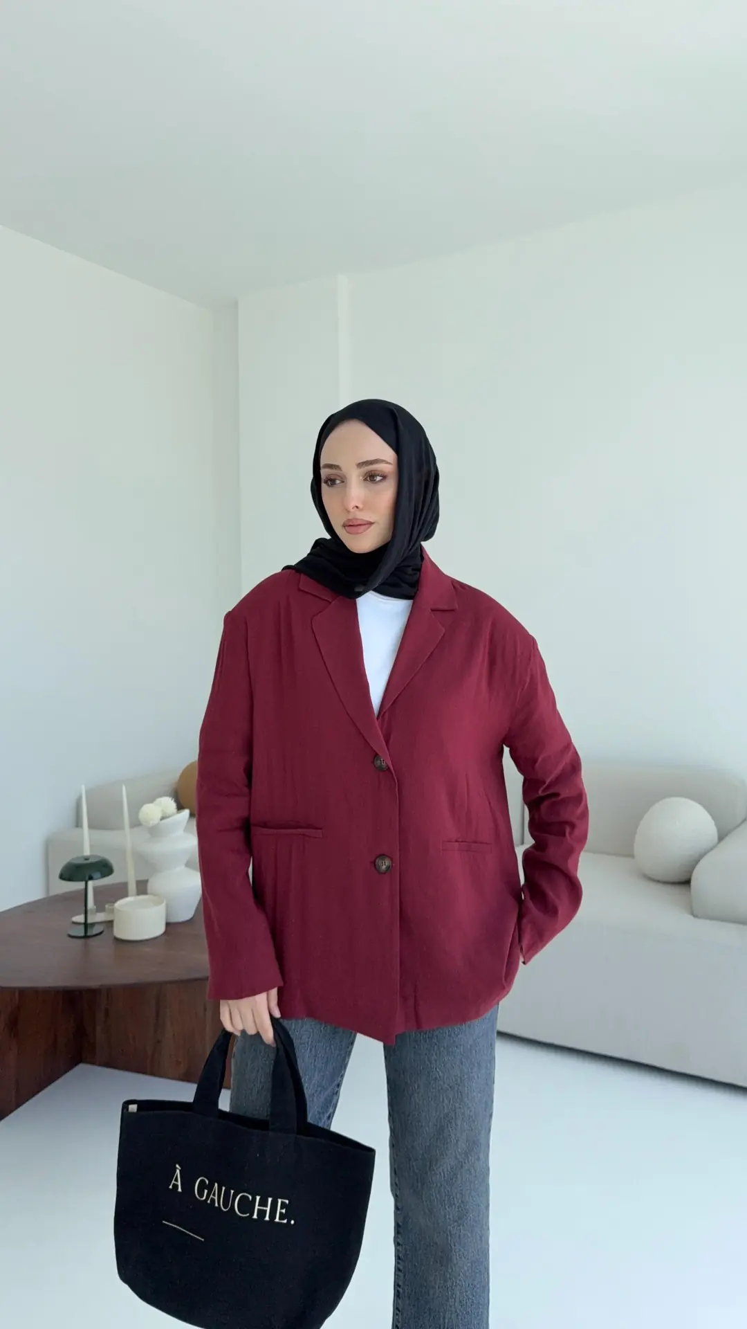 Astarsız Yazlık Keten Ceket Bordo - Görsel 5