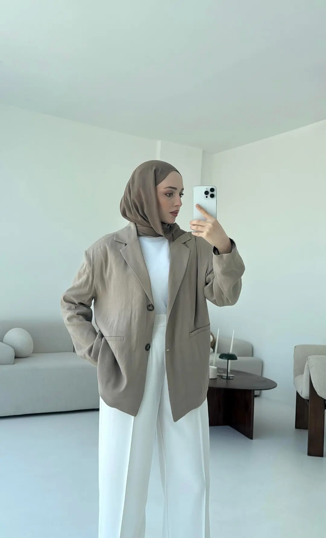 Astarsız Yazlık Keten Ceket Vizon - Görsel 2