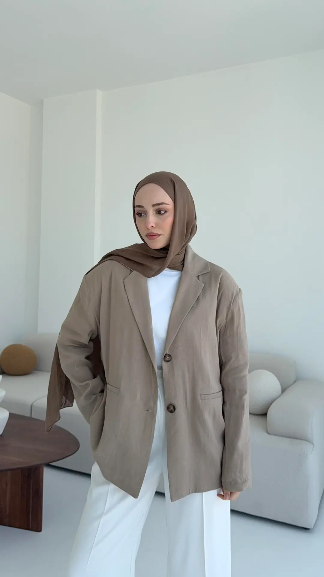 Astarsız Yazlık Keten Ceket Vizon - Görsel 5