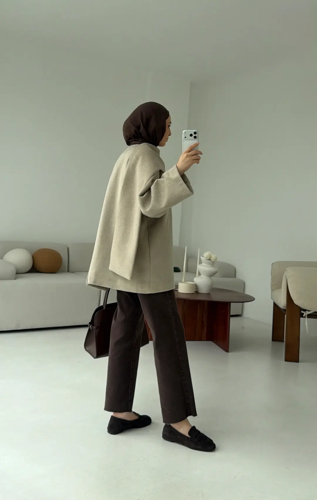 Atkılı Kaşe Kaban Bej