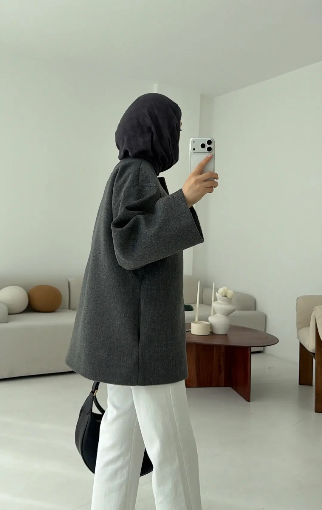 Atkılı Kaşe Kaban Gri - Görsel 3