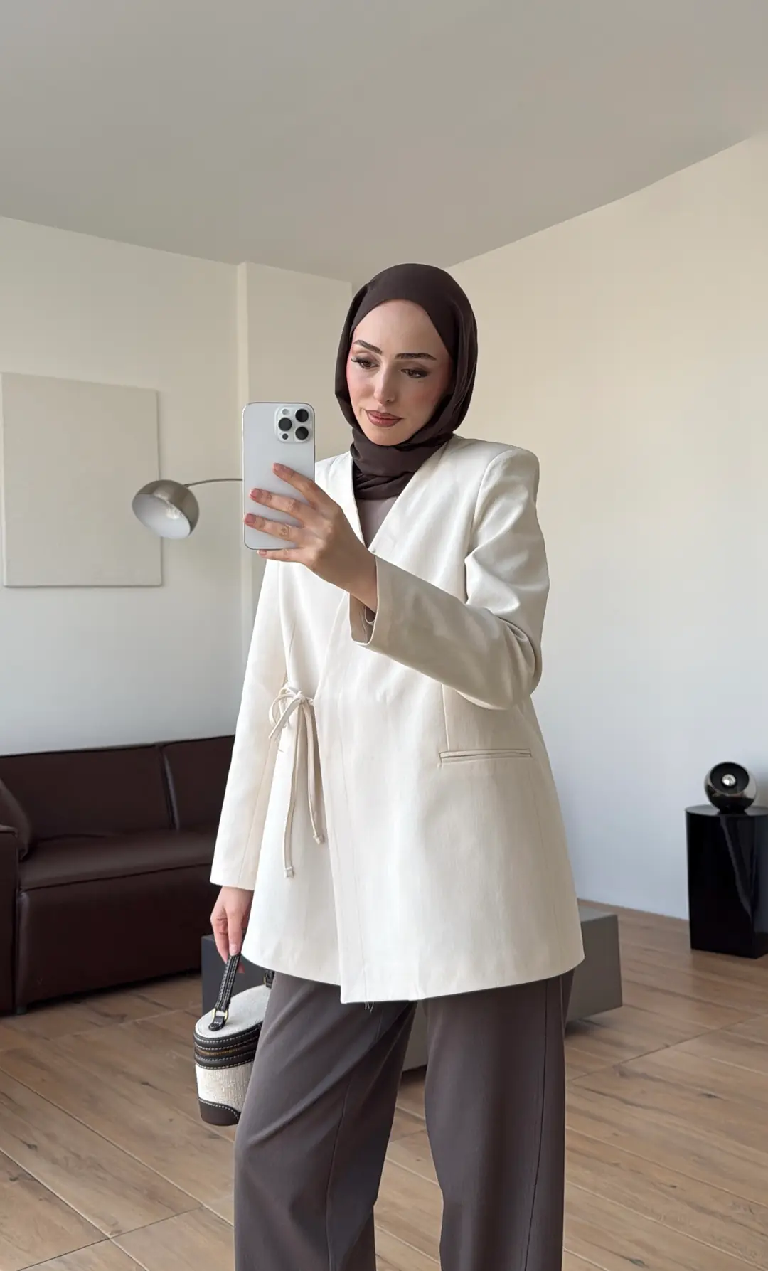 Bağcık Detay Ceket Natural