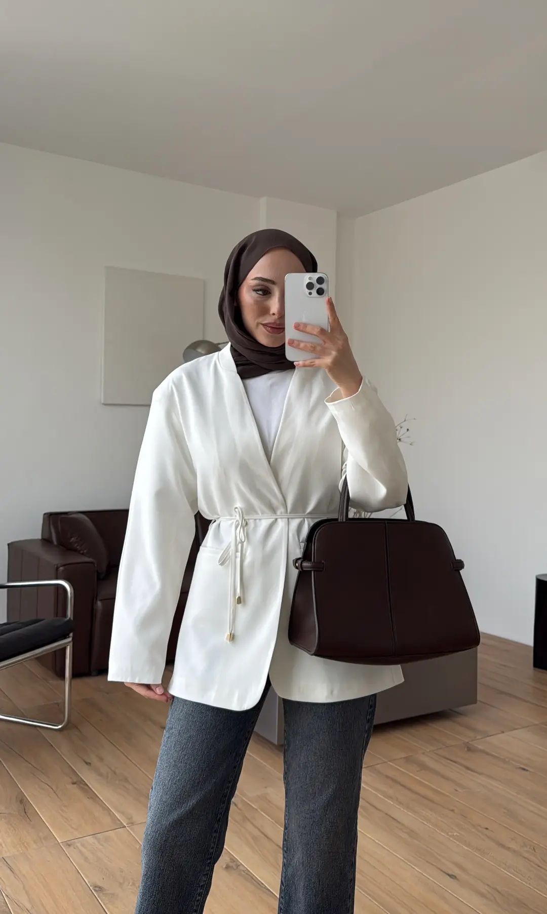 Bagcıklı Blazer Ceket Beyaz - Görsel 10