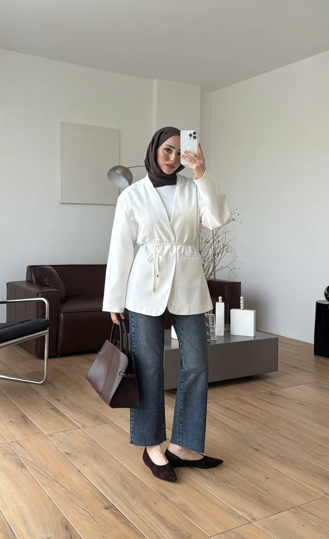 Bagcıklı Blazer Ceket Beyaz - Görsel 7