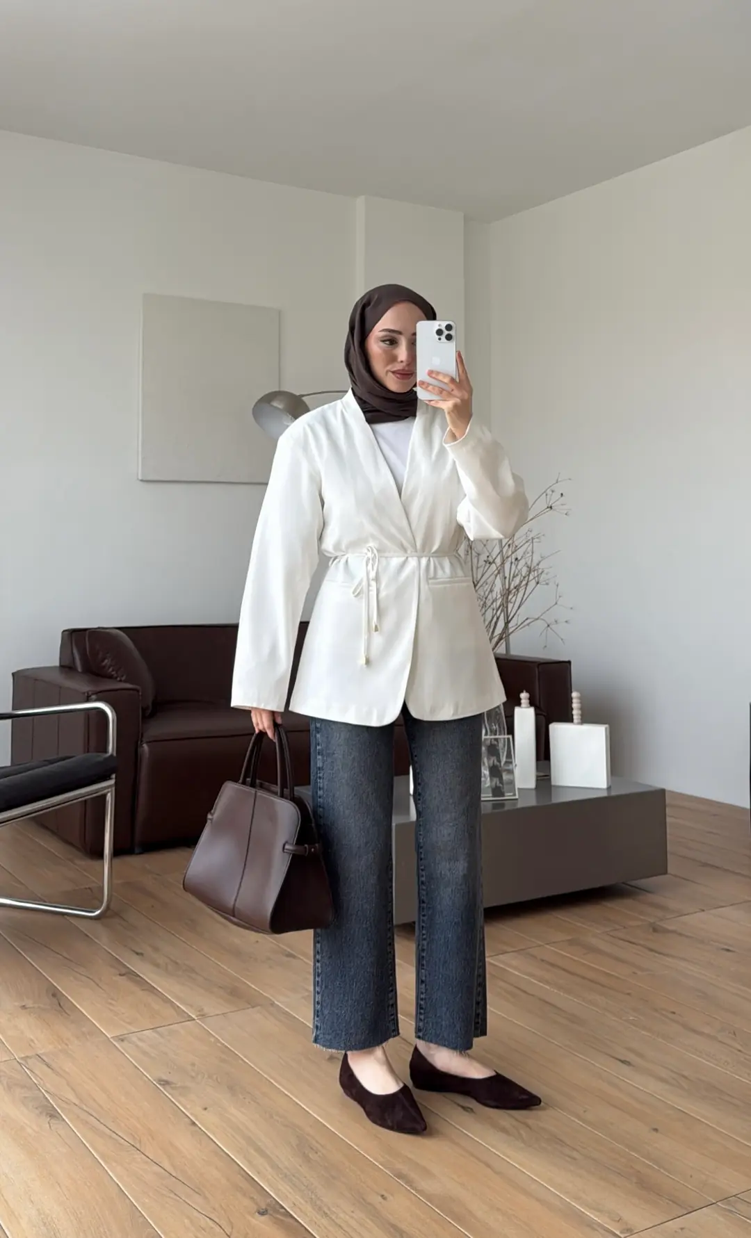 Bagcıklı Blazer Ceket Beyaz - Görsel 9