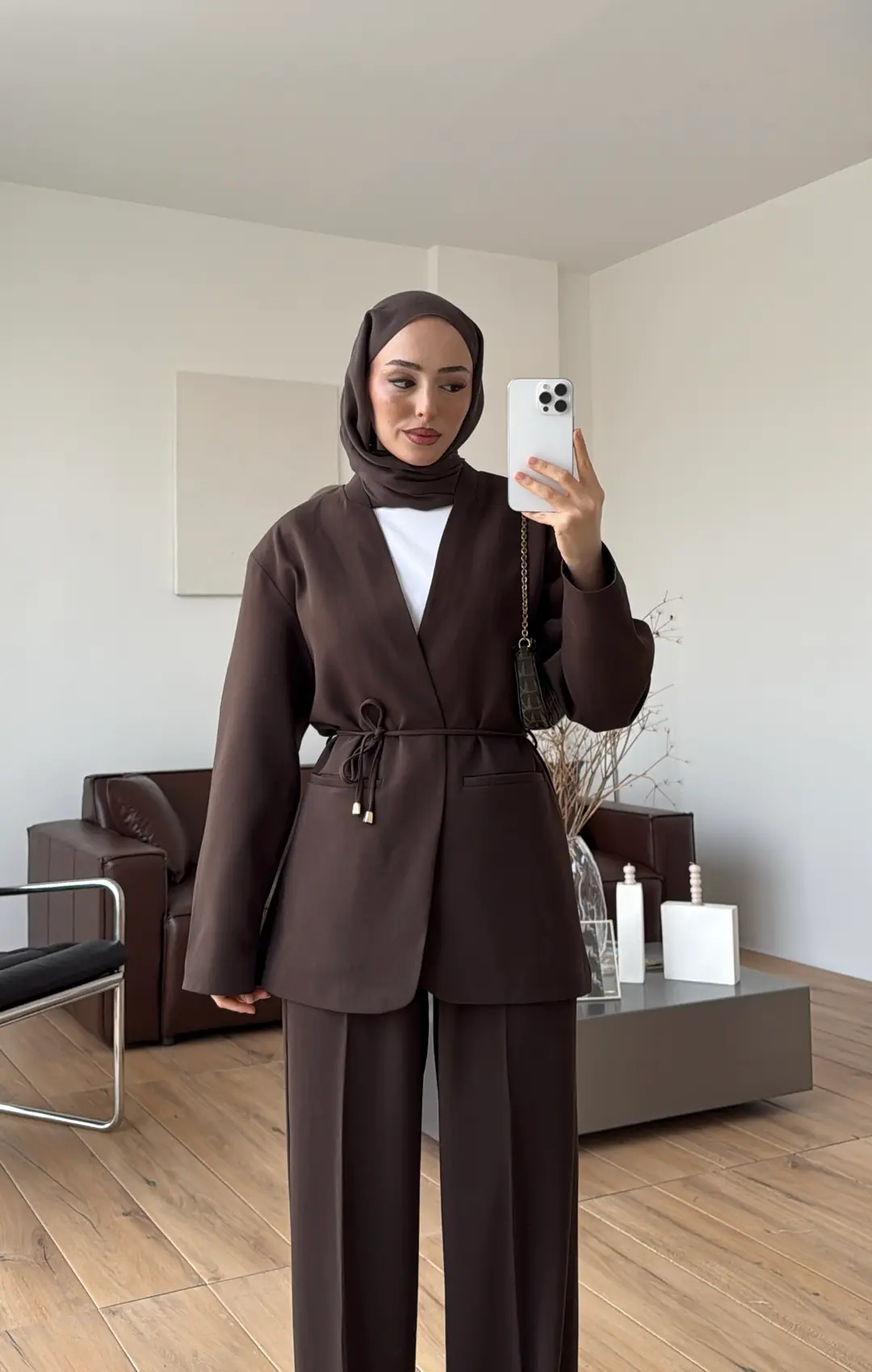 Bagcıklı Blazer Ceket Kahve - Görsel 4