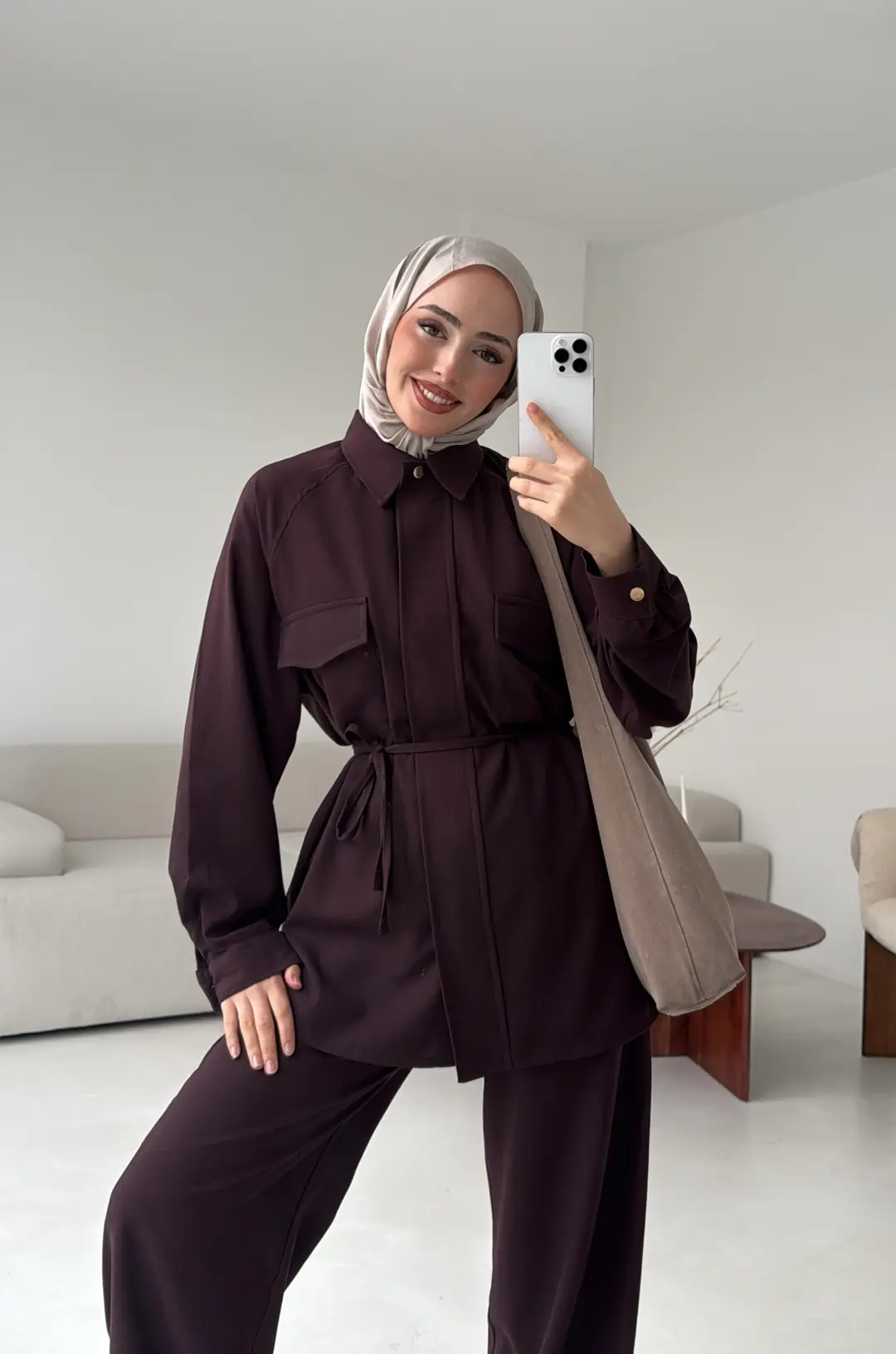 Bağcıklı Bluz Pantolon Takım Mürdüm - Görsel 2