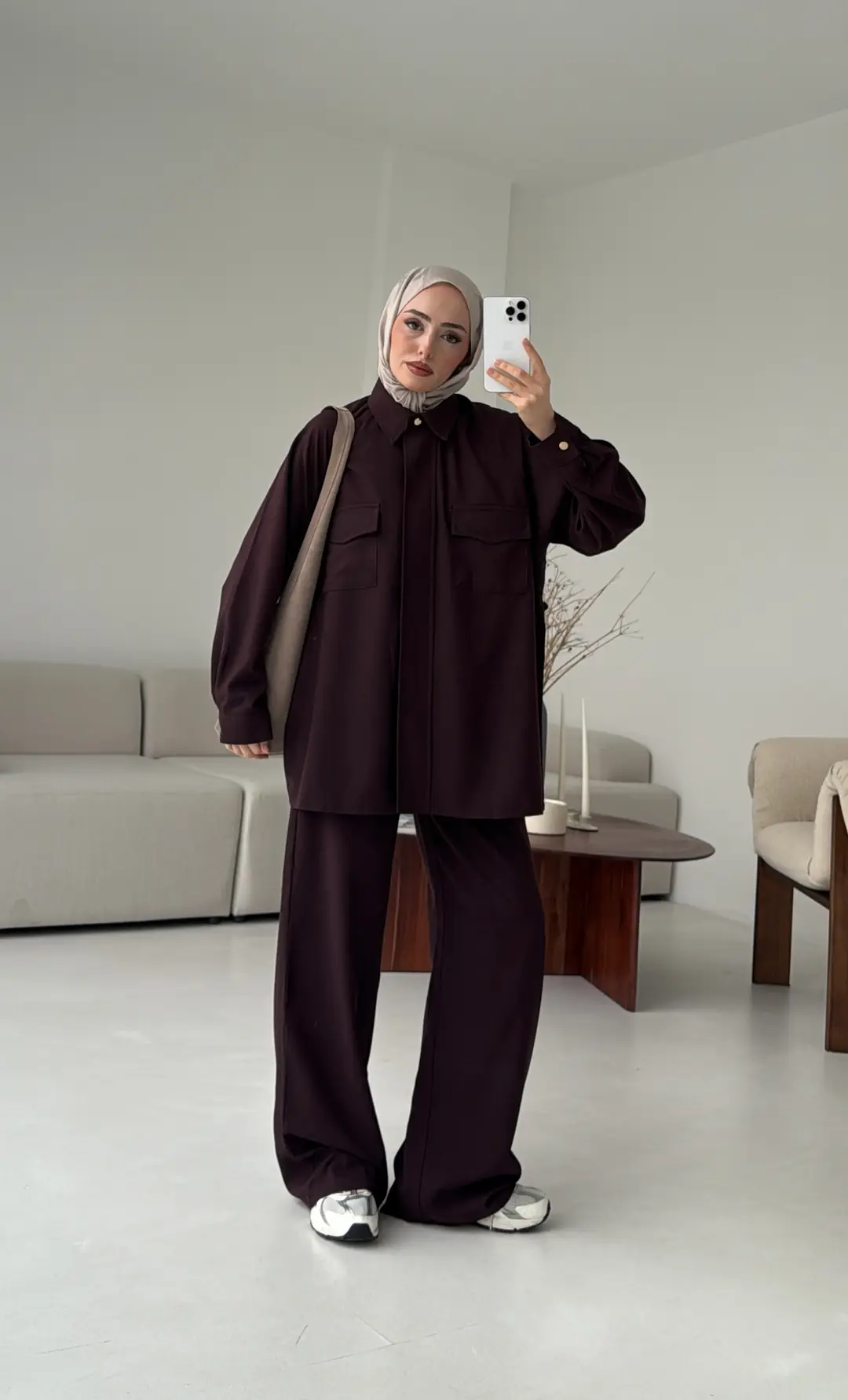 Bağcıklı Bluz Pantolon Takım Mürdüm - Görsel 5