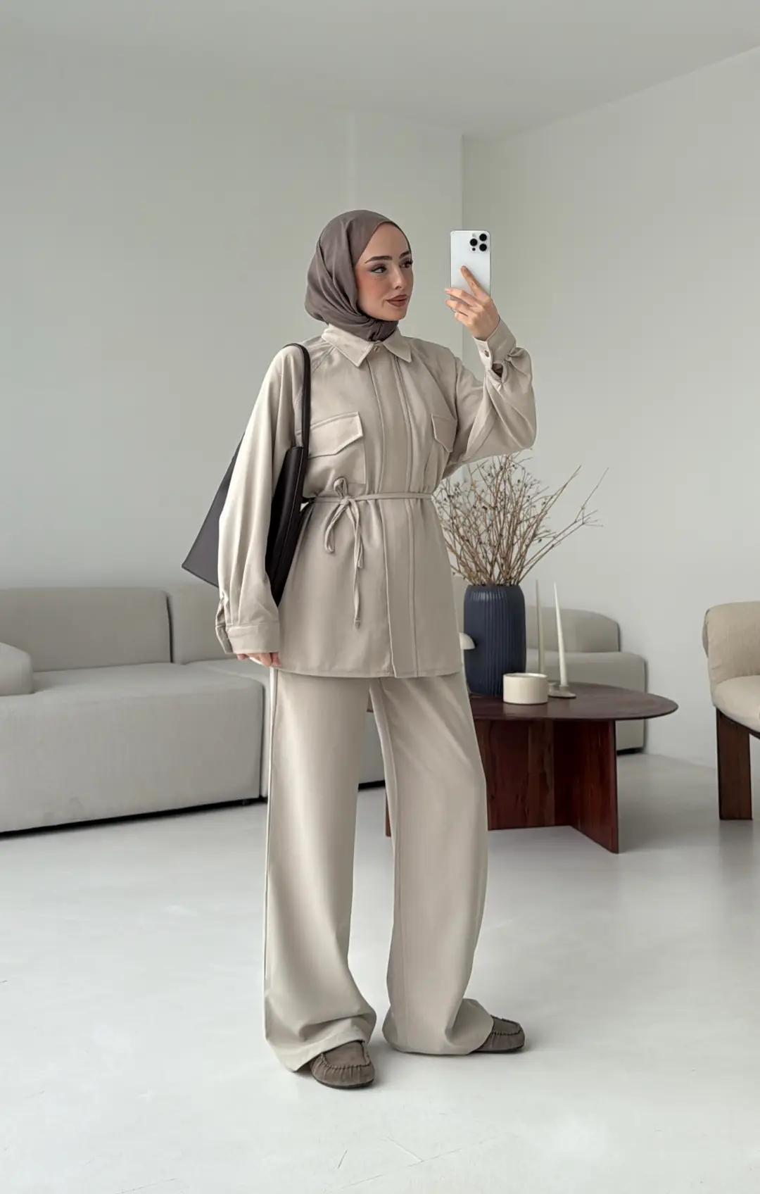 Bağcıklı Bluz Pantolon Takım Taş - Görsel 9