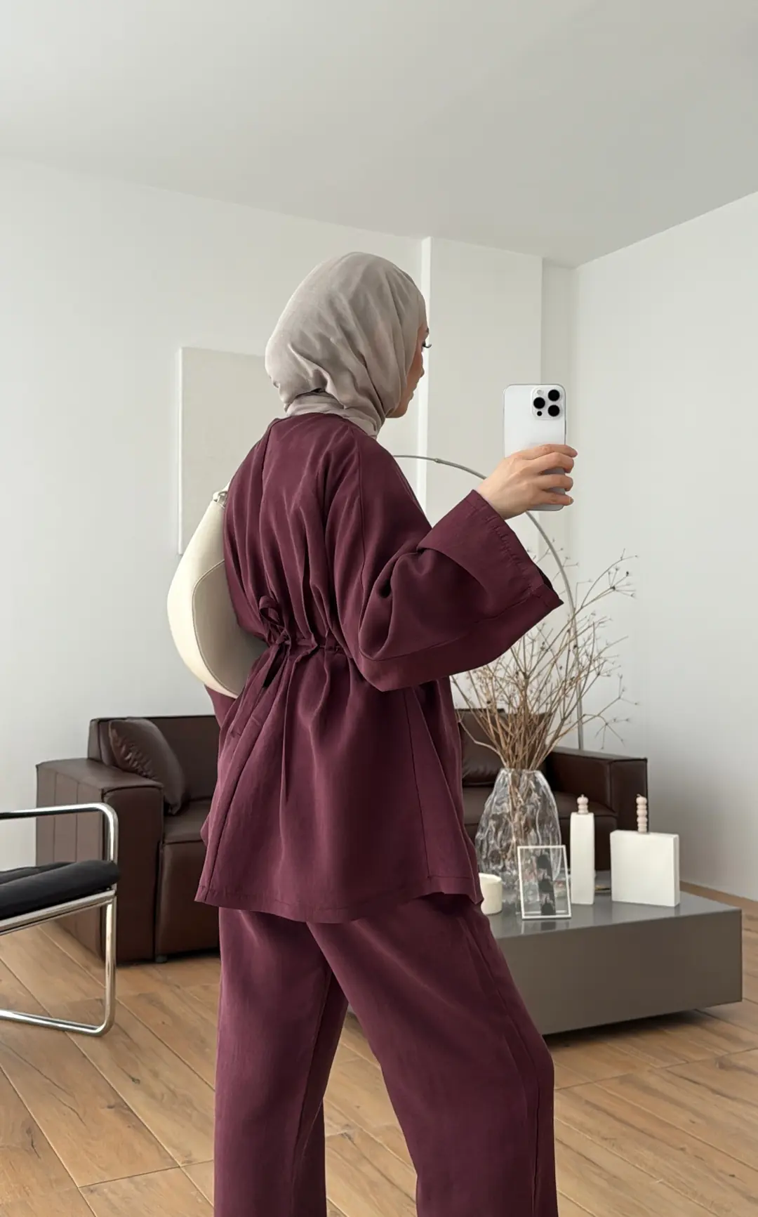 V yaka Pantolon Takım Bordo - Görsel 2