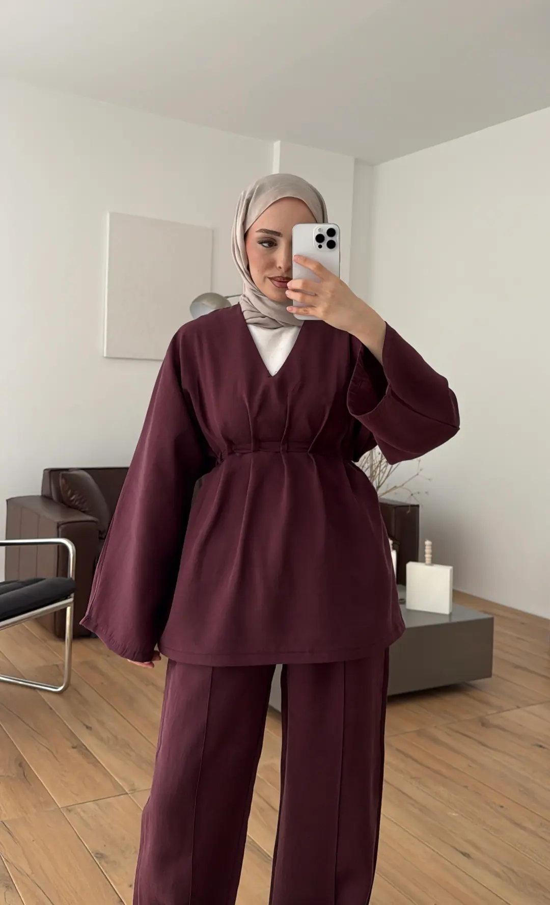 V yaka Pantolon Takım Bordo - Görsel 5