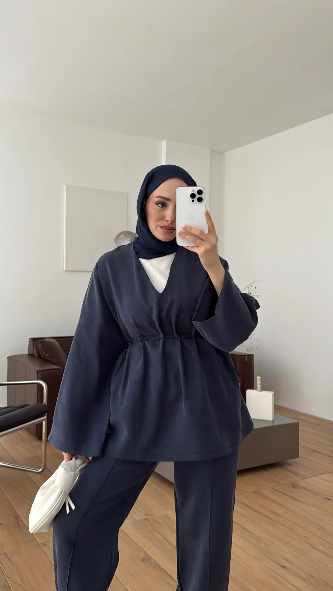 V Yaka Pantolon Takım İndigo