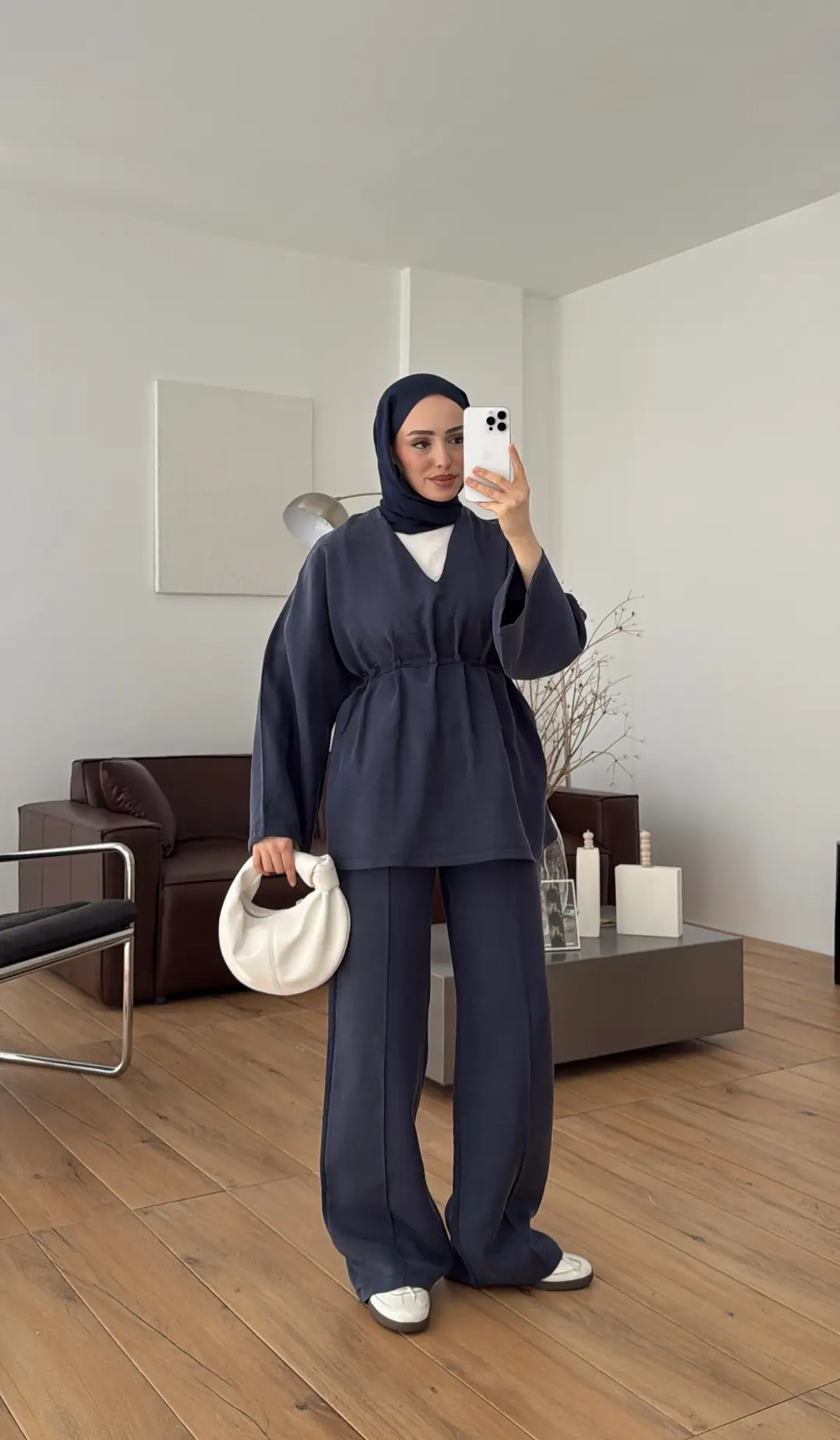 V Yaka Pantolon Takım İndigo - Görsel 3