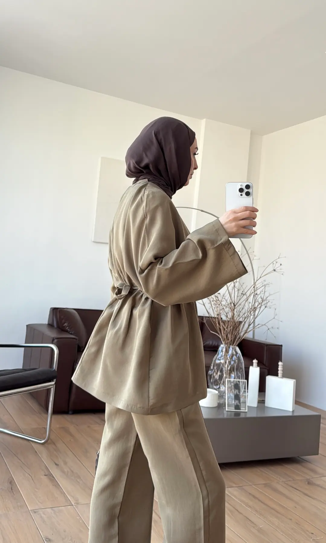 V Yaka Pantolon Takım Olive - Görsel 2