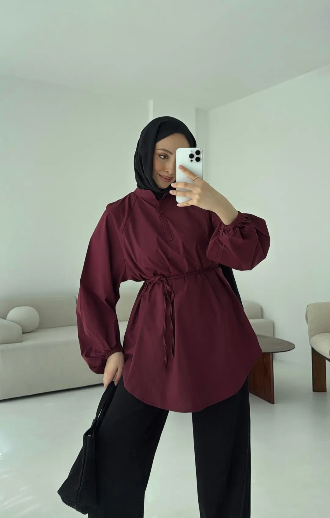 Bağlamalı Balon Gömlek Bordo - Görsel 2