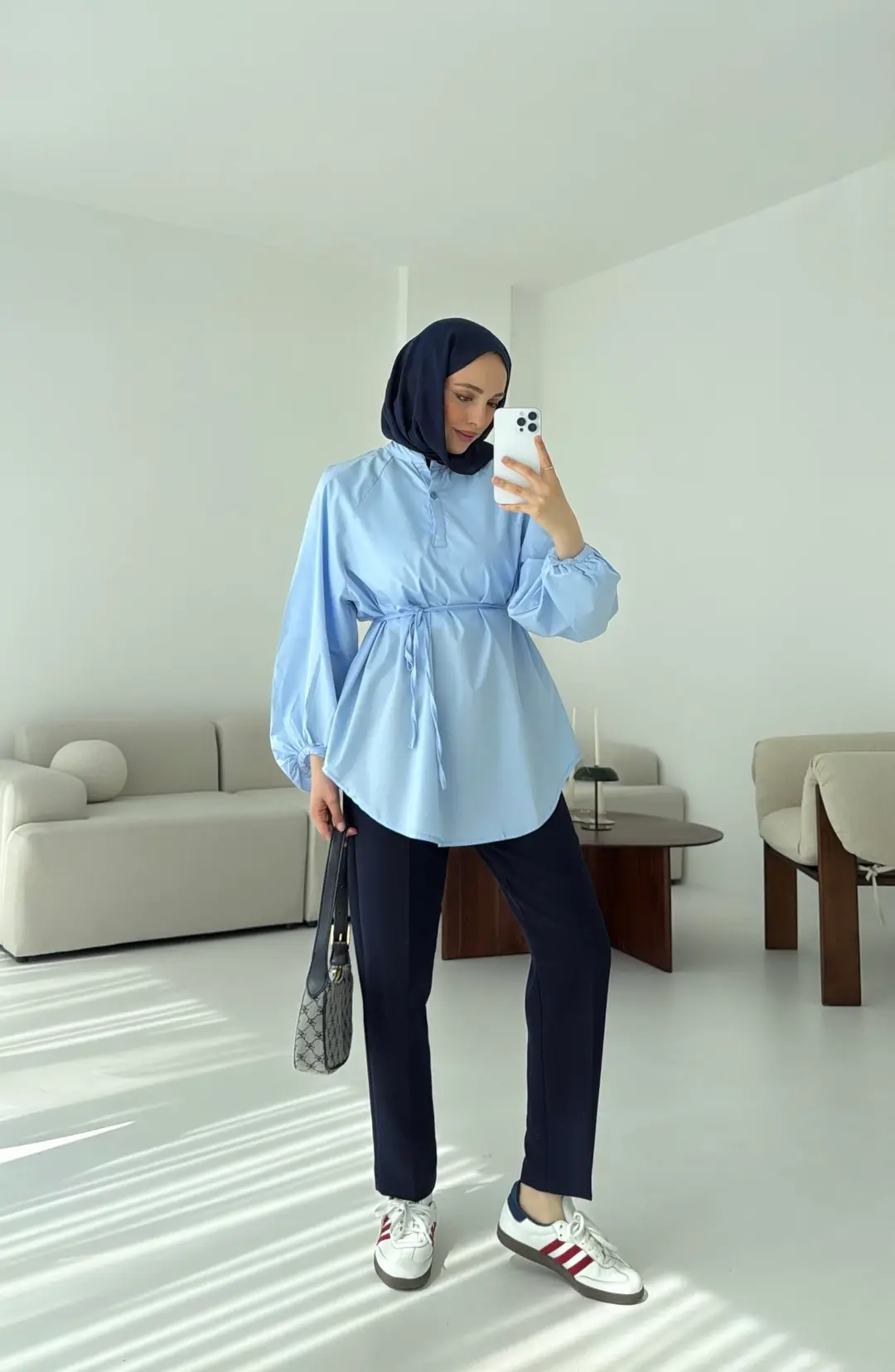 Bağlamalı Balon Gömlek Mavi